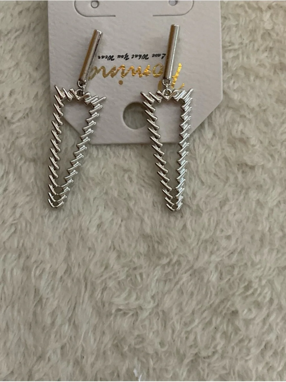 Pomina Silver Textured Chevron Drop Earrings